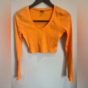 Orange v-neck long sleeve crop top